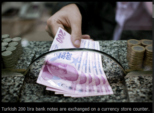 Turkish Lira exchanged at a currency store